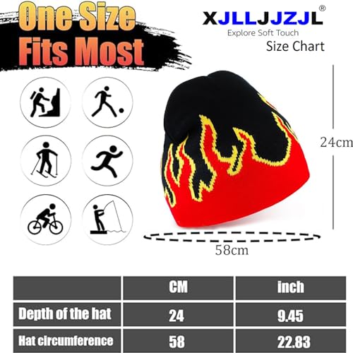 Red Medium-Large Fire Flame Beanie Baggy Slouchy Knit Rock Punk Ski Hat Skull Cap