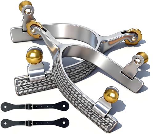 Professional Horse Spurs with Leather Straps - Safe Roller Control for Equestrian Training