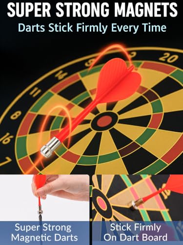 Double-Sided Magnetic Dart Board - Black & Yellow - 12 Darts