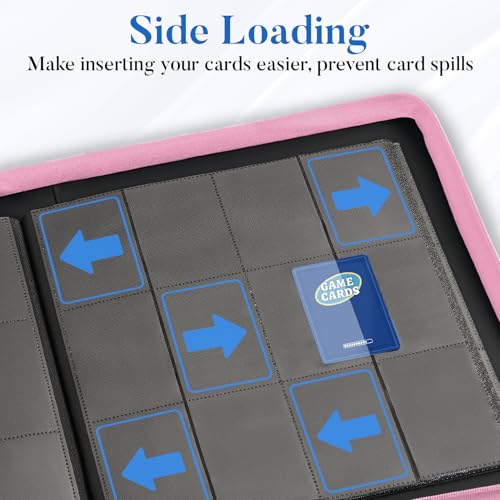 Pink 12 Pocket Trading Card Binder 15 x 13.6 Inches - Fabmaker 912 Capacity