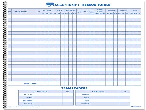 Basketball Scorebook with Hardcover, 16 Players, 9.25x12 inches, Team & Player Stats