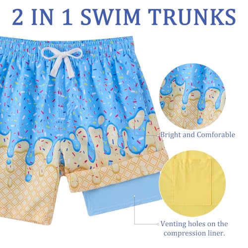 Westwolf Boys Swim Trunks with Compression Liner Bathing Suit 6-18 Years, 8-9 Years A1 Blue Yellow Blue
