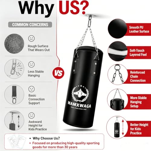 Kids Punching Bag Set with Gloves - Unfilled Heavy Duty Boxing & Kickboxing Equipment for Children 3-12 Years