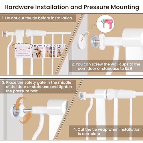 ELEVON Baby Gate for Stairs Doorways, Safety Pet Gate with Auto-Close/Hold-Open Features, Fits Openings 29.1¡± to 38.5¡±, 30¡± Tall, Easy Pressure Mounted Walk Through Baby Dog Gate, White