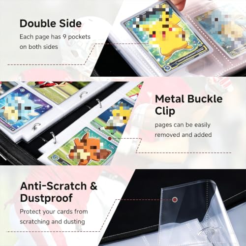Blue 400-Pocket Card Binder Album with Removable Sleeves, Portable Zipper Organizer for Trading Cards