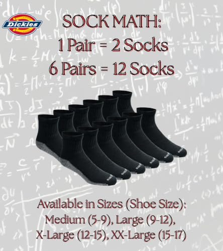 Moisture Control Quarter Socks - Large Black (6 Pairs)