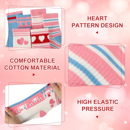Girls Athletic Crew Socks - 6 Pairs, Ages 6-10, Blue Pink White