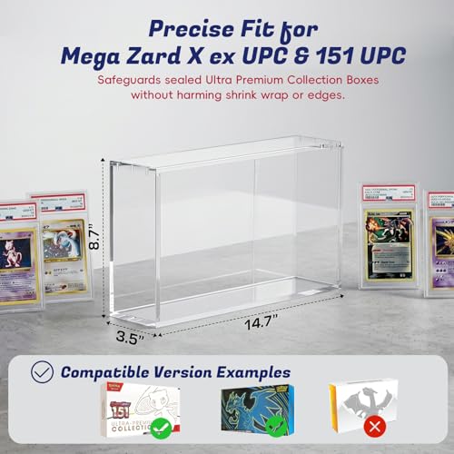 Acrylic Display Case for Mega Charizard X ex & 151 UPC Protection