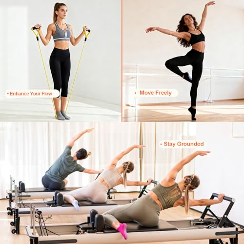 Non-Slip Pilates Socks with Grips for Women - 5 Pairs, Black, White, Gray, Pink, Purple
