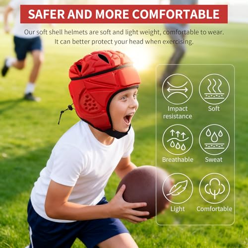 Red Rugby Headguard with Soft Padding for Youth & Adults, Sports Helmet
