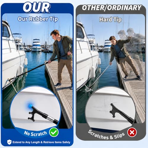 Tdrynl 13FT Fiberglass Telescoping Boat Hook for Docking & Marine Use - Extends up to 19FT with Rubber Tip