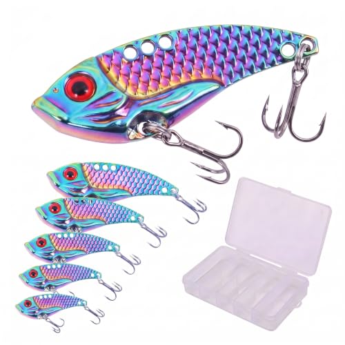 Nclongshengsheng Holographic Rainbow Metal Fishing Spoons 5 Pack - Saltwater & Freshwater Blade Baits with Storage Box