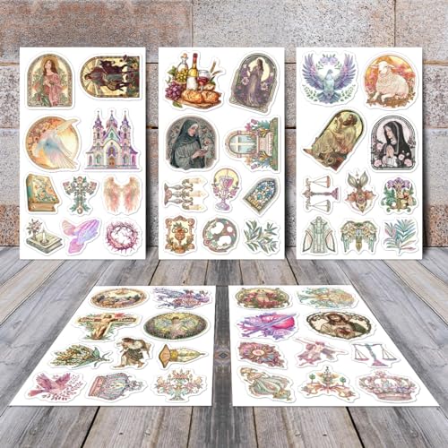 Pack 50 Pcs Christian Catholic Stickers for Water Bottles Laptop Cups Scrapbooking Journaling Teens Kids Spanish Boys Girls Adults Waterproof Aesthetic Sticker Small Vinyl Decals