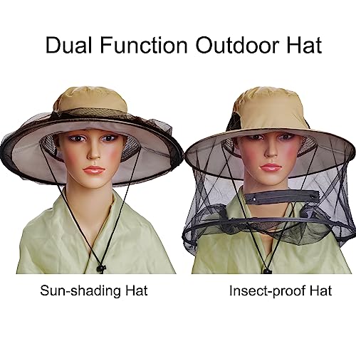 Sucrain 2-Pack Sun Hat with Hidden Mosquito Net - One Size Garden & Outdoor Bug Hat