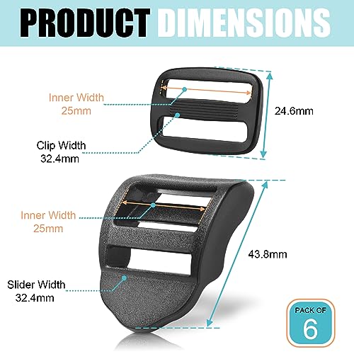 6 Pcs Ladder Lock & Tri-Glide Buckles for 1 Inch Straps