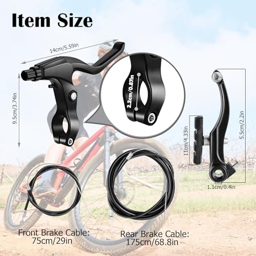 Qcdou Black Bike Brakes Set with Cables & Tools - Universal V-Type Front & Rear