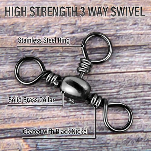 3 Way Swivels Fishing Tackle - 50-Pack 35-175LB Stainless Steel