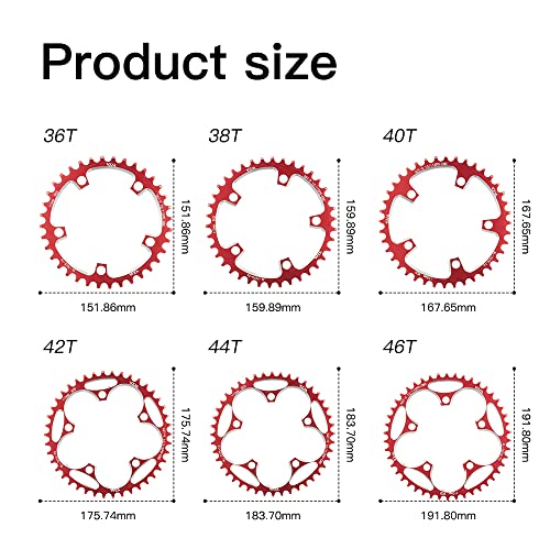 YBEKI 42T Black CNC Machined 7075-T6 Aluminum Narrow-Wide Chainring for Road Bikes
