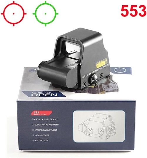 Holographic Sight 552/553 - Red/Green Dot Sight with 5 Brightness Levels | 20mm Rail Mount, Black, Metal/Plastic, Water-Resistant, Shockproof