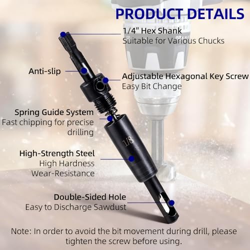 Self Centering Drill Bit Set, 1/4 Inch Hex Shank HSS VIX Bit Set with Hex Key, 3/32", 7/64", 1/8" Hinge Center Drill Bits for Precise Cabinet and Door Hinge Installation (3-Piece)