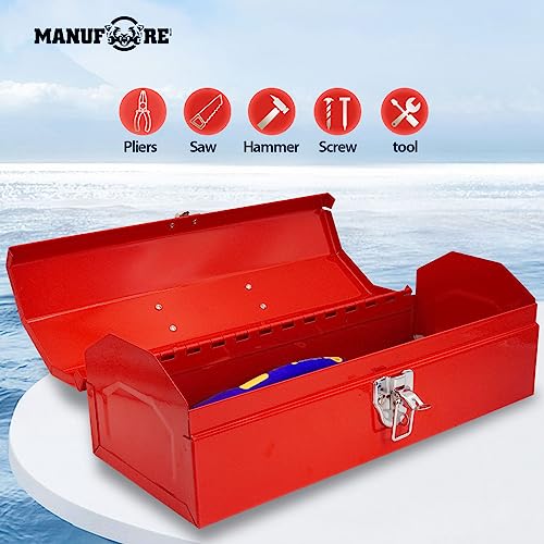 MANUFORE 14" Metal Tool Box Lightweight and Sturdy Storage Box Made of Heavy Steel and Nicely Finished and Painted