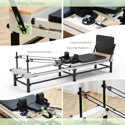 86" Foldable Pilates Reformer Machine - Adjustable Heights, Black