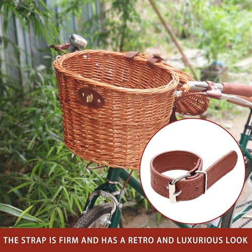 2PCS Adjustable Brown Leather Bike Basket Straps - Vintage Style