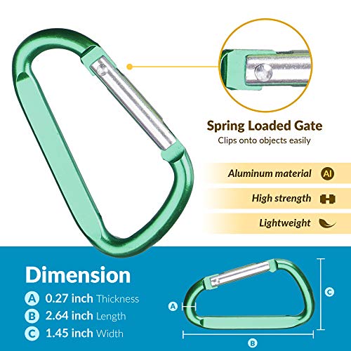 Lightweight Carabiner Clips Set - 6 Assorted Colors