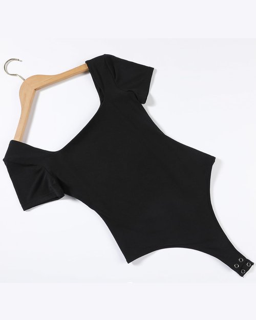 AUROLA Square Neck Bodysuit - Stylish Short Sleeve Double-Lined Stretchy Top for Everyday Wear