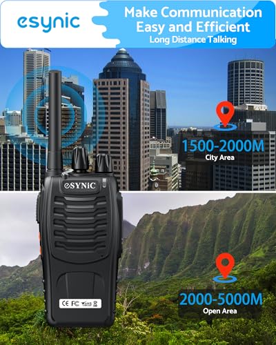 eSynic 2 Pack Long Range Walkie Talkies Kit Waterproof Compact VOX Radio with Flashlight for Kids & Adults