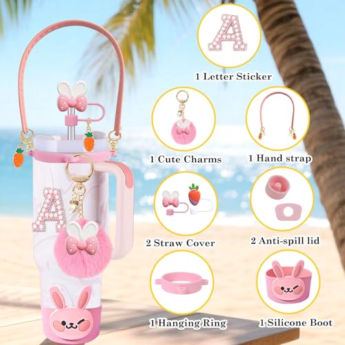 9-Piece Rabbit Tumbler Accessory Set for 30oz-40oz Cups - Pink Large