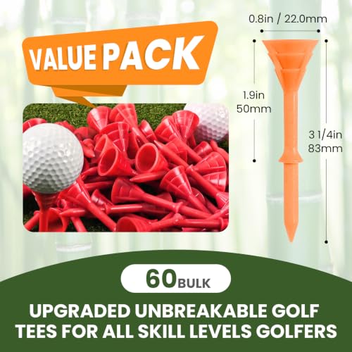 Multicolor Plastic Golf Tees 3 1/4 Inch Pack of 12, 24, or 60 - Unbreakable & Durable
