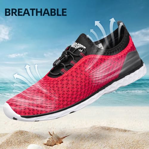 DOUSSPRT Women's Water Shoes - Quick Dry Beach Swim Pool Fishing, Red/White, Size 10