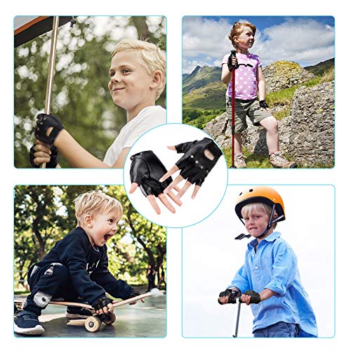 Kids PU Leather Fingerless Gloves - Black Cycling & Outdoor Sports