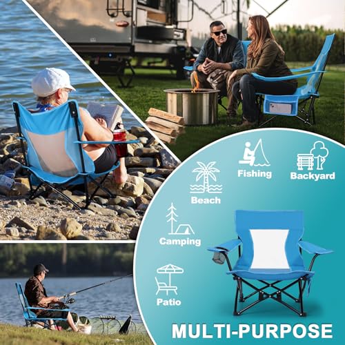 Joyfair Blue Beach Camping Folding Chair for Adults 2-Pack, Lightweight & Portable