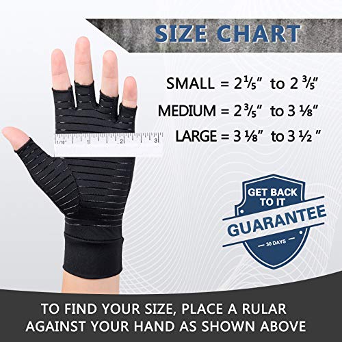 Copper Infused Arthritis Gloves - Fingerless Compression - Black, Medium