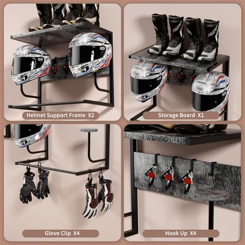 Motorcycle Helmet Holder Wall Mounted, Helmet Holder Wall Mount with Helmet Rack, Motorcycle Helmet Rack for Most of Helmet and Clothes