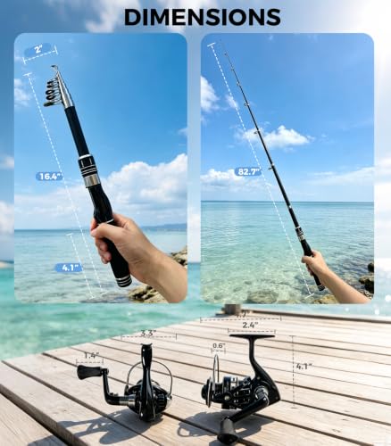 VehiChef 6.9ft Telescopic Fishing Rod & Reels Combo with 2 Silver Reels for Beginners