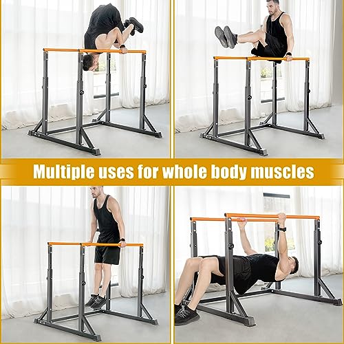 Heavy Duty Dip Station - Adjustable Parallel Bars, 800lbs Capacity, 7 Height Levels - Orange