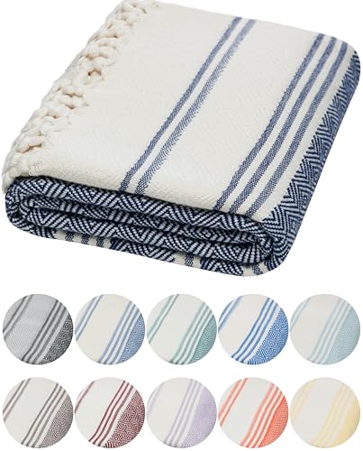 DEMMEX Organic Cotton Turkish Beach & Bath Towel 71x36 Navy Blue