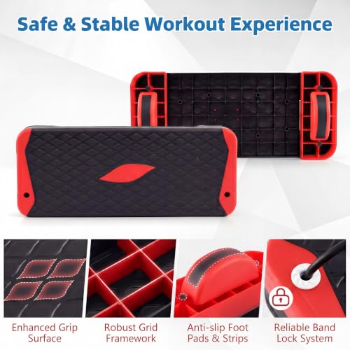 Adjustable Aerobic Step Platform with Risers & Resistance Bands - Red