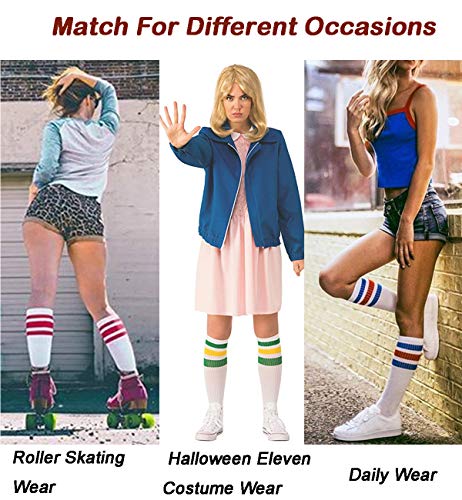Knee High Tube Socks - Over the Calf Retro Socks - One Size White/Green/Yellow