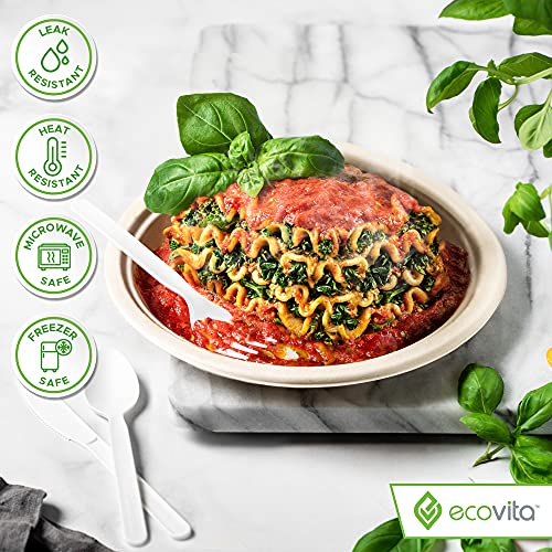 Ecovita Large 100% Compostable Paper Plates - 9 Inch, Eco Friendly, Sturdy, Tree-Free, 150 Pack
