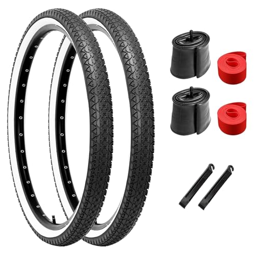 LEFELWEL 2-Pack 26x2.125 Inch Cruiser Bike Tires (Black) with 2 Inner Tubes & Levers