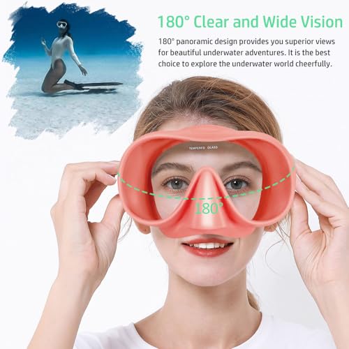 KLERICER Pink Snorkel Set for Adults - 180° Panoramic Anti-Fog Frameless Mask & Snorkel