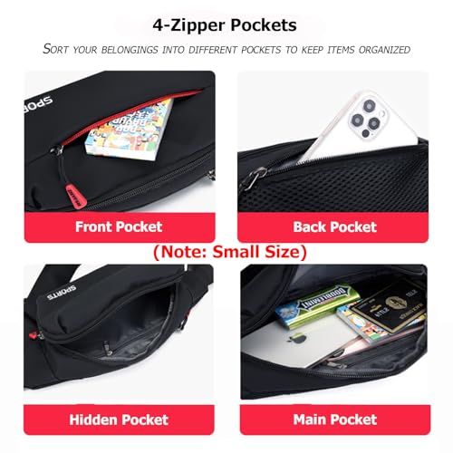 Jinfield Water-Resistant Unisex Fanny Pack Black, Small Sports Waist Bag