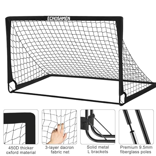 Kids Soccer Goals Set - 2 of 6' x 4' with Cones & Agility Ladder - Black