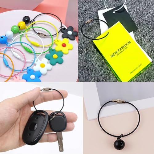 Royhoo 100Pcs 6in Black Stainless Steel Wire Keychains, 1.5mm Twist Barrel, Luggage Tag Loops