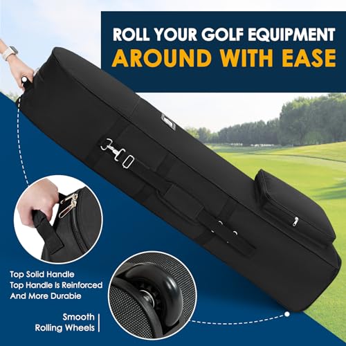 Golf Travel Bag with Wheels - Heavy Duty Oxford Fabric - Black