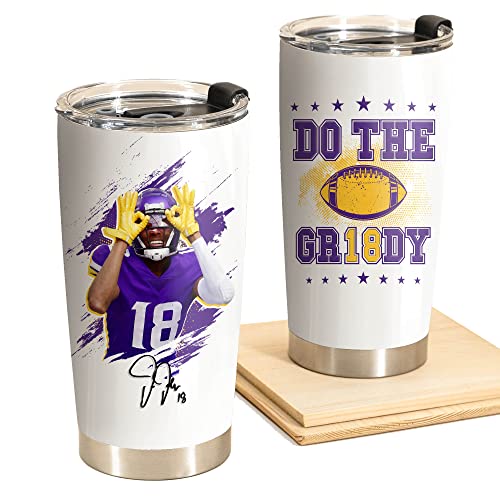 Justin Minnesota Jefferson Griddy Insulated 20oz Stainless Steel Tumbler with Lid - Football Fan Gift